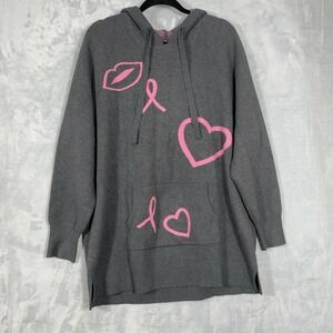 Torrid Breast Cancer Awareness Raglan Hoodie‎ Sweater 1X Gray Pink Tunic Comfy